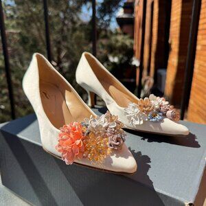 New Anthropologie Pokemaoke Chantelle Heels Shoes Flower Satin BHLDN Womens 8